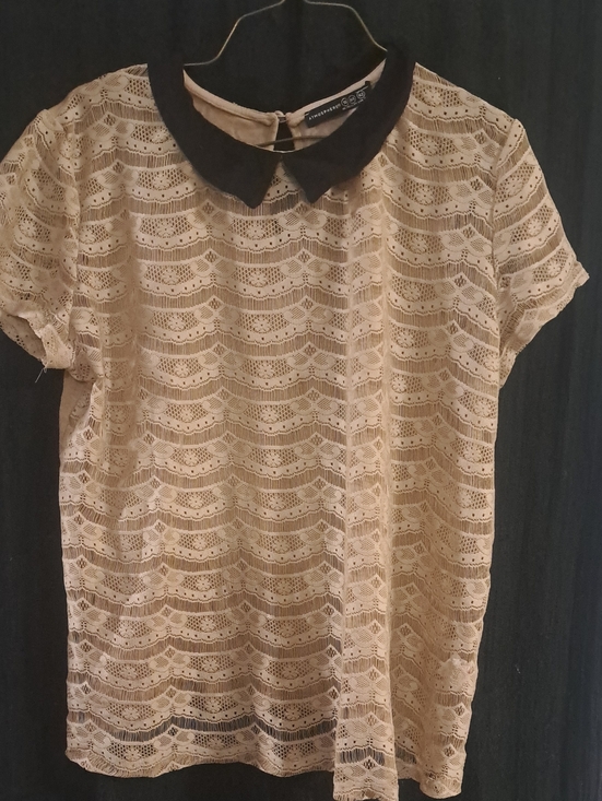 Atmosphere Tops - Atmosphere Cream Lace Top with Black Peter Pan Collar
